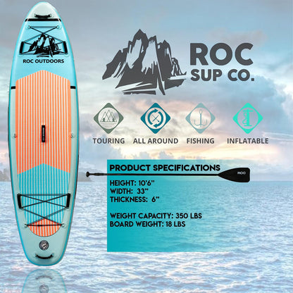 Roc Inflatable Stand Up Paddle Boards with Premium SUP Paddle Board Accessories, Wide Stable Design, Non-Slip Comfort Deck for Youth & Adults (Cloud)