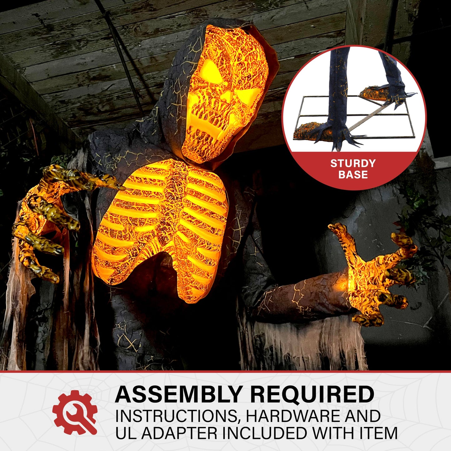 Haunted Hill Farm Motion-Activated 7.5-Ft. Tall Smoldering Ghoul, Plug-in Talking Scare Prop Animatronic with Spooky Sound Effects and Lights for Indoor or Covered Outdoor Creepy Halloween Decoration