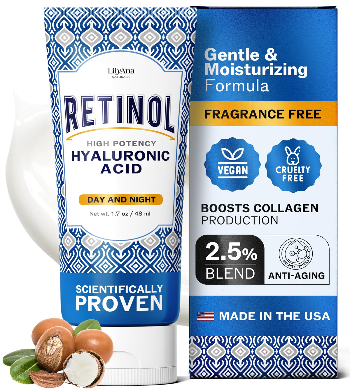LilyAna Naturals Anti Aging Retinol Face Cream for Women – Wrinkle & Neck Cream for Firming, Retinol Moisturizer for Face with Hyaluronic Acid, Hydrating Night Cream for Fine Lines, Collagen Boost