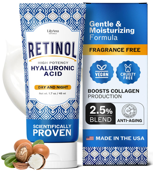LilyAna Naturals Anti Aging Retinol Face Cream for Women – Wrinkle & Neck Cream for Firming, Retinol Moisturizer for Face with Hyaluronic Acid, Hydrating Night Cream for Fine Lines, Collagen Boost