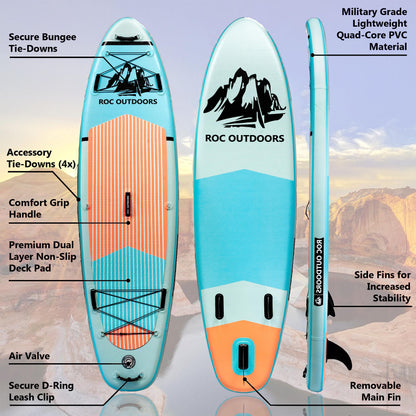 Roc Inflatable Stand Up Paddle Boards with Premium SUP Paddle Board Accessories, Wide Stable Design, Non-Slip Comfort Deck for Youth & Adults (Cloud)