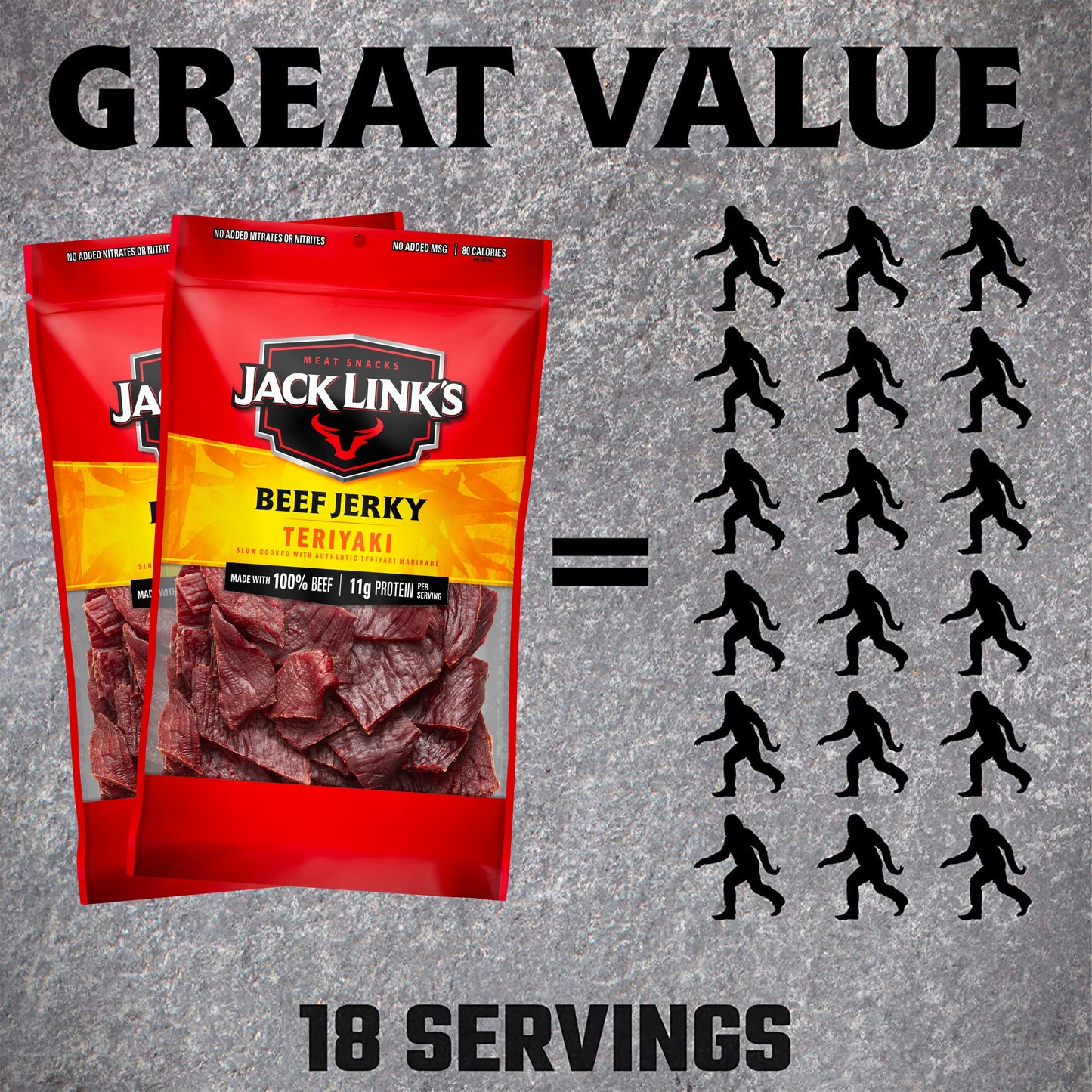 Jack Link's Beef Jerky, Teriyaki, Large Jerky Bags – Flavorful Meat Snacks, Ready to Eat Protein Snacks with 11g of Protein, Made with 100% Beef, Keto, Paleo & Carnivore Diet Ready – 9 Oz. (Pack of 2)