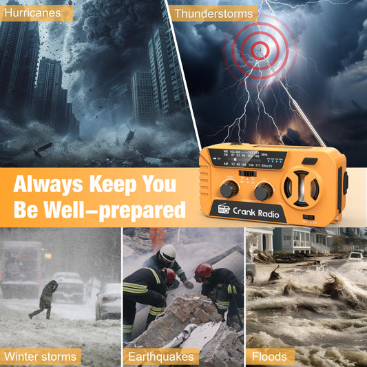 Emergency Weather Radio for Winter Storm, NOAA Weather Radio Hand Crank Emergency Radio with 7400mWh Power Bank, USB/Solar/Hand Crank, Battery Operated,Flashlight&SOS Alarm,for Emergency Survival Gear