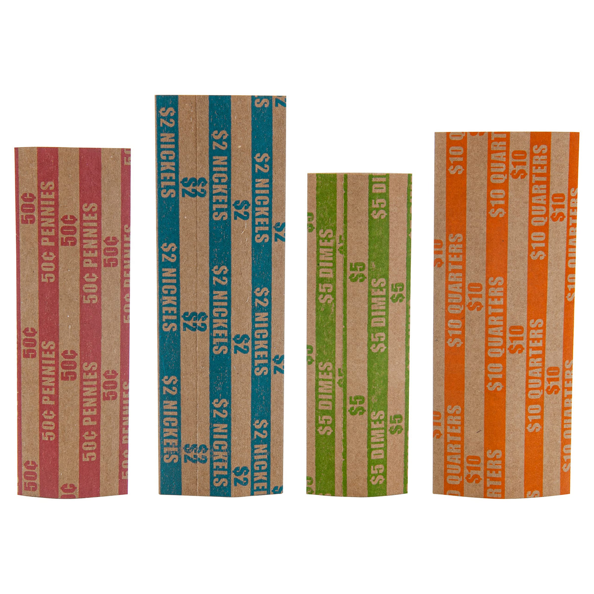 DGBDPACK 125 Assorted Flat Coin Wrappers, 25 Dimes, 25 Nickels, 25 Pennies, 50 Quarters Convenient Pack