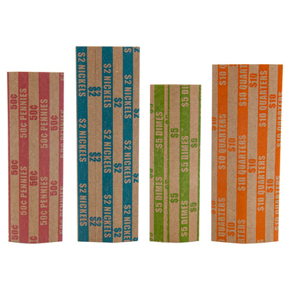 DGBDPACK 125 Assorted Flat Coin Wrappers, 25 Dimes, 25 Nickels, 25 Pennies, 50 Quarters Convenient Pack