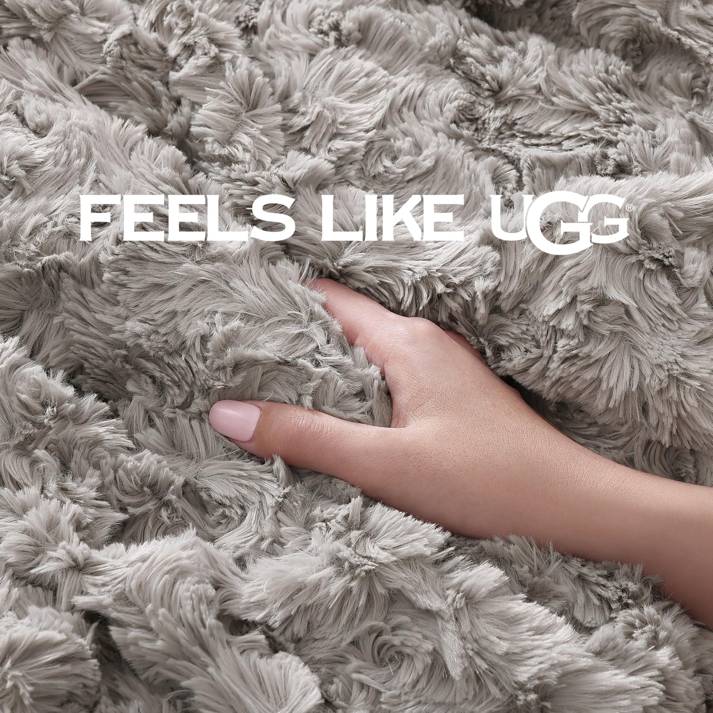 UGG Adalee Faux Fur Throw Blanket Luxury Lightweight Cozy Soft Throw for Couch Bed or Chair Hypoallergenic Machine Washable Double-Sided Fluffy Blanket Home Decor, 50-inch x 70-inch, Seal Grey