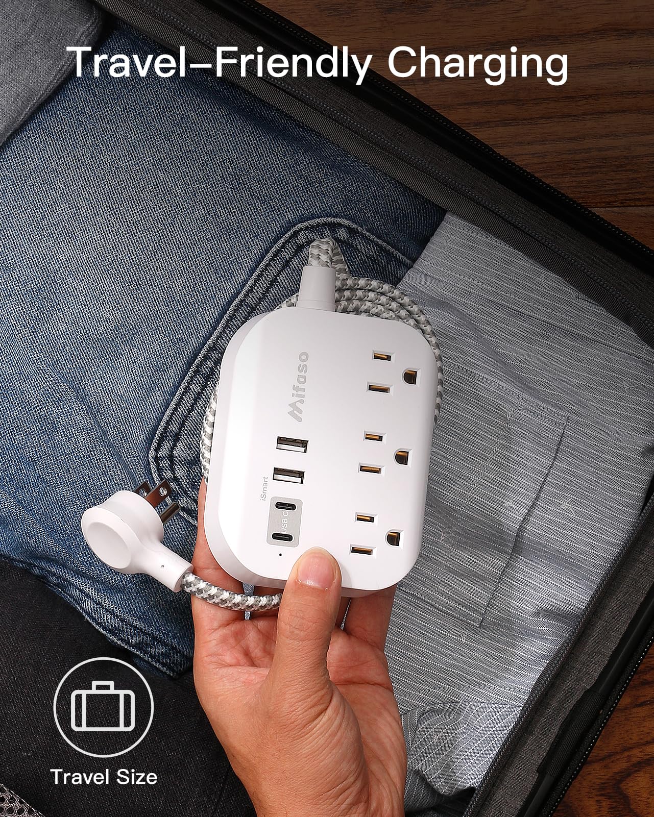 Cruise Ship Essentials - Mifaso Power Strip with USB Ports, 5Ft Flat Extension Cord with Multiple Outlets, USB Charging Station with Non Surge Protector for Cruise Ship, Travel, Dorm Room Essentials