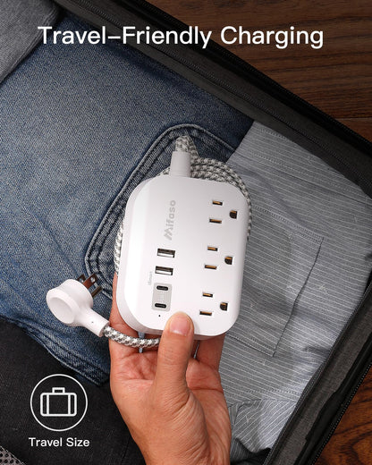 Cruise Ship Essentials - Mifaso Power Strip with USB Ports, 5Ft Flat Extension Cord with Multiple Outlets, USB Charging Station with Non Surge Protector for Cruise Ship, Travel, Dorm Room Essentials