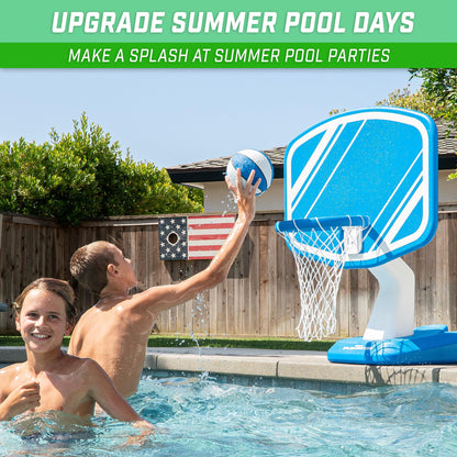 GoSports Splash Hoop PRO Swimming Pool Basketball Game - Includes Poolside Water Basketball Hoop, 2 Balls and Pump - Blue