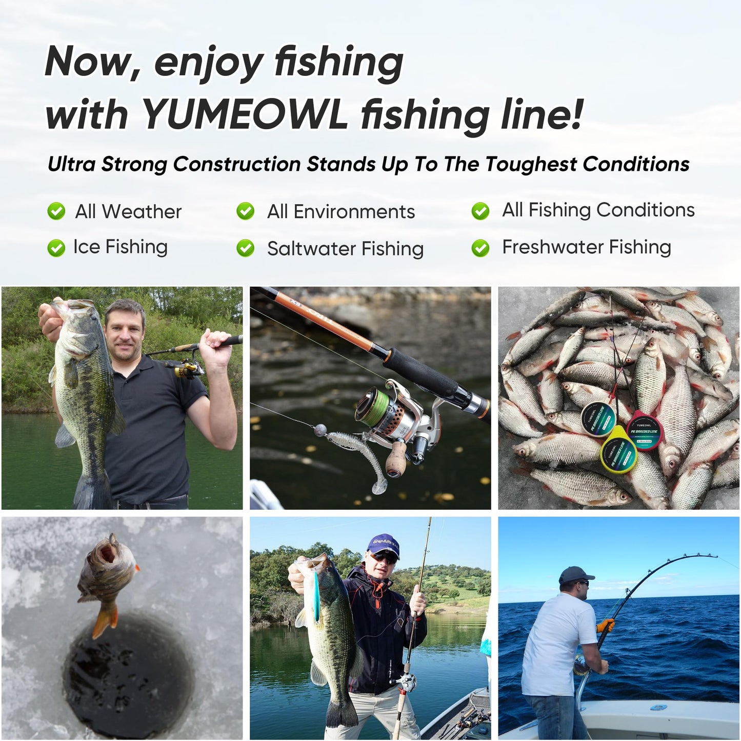 YUMEOWL Fishing Line, No Stretch-Super Strong-Abrasion Resistant-Braided Line, 4 Strand, Ocean Blue, 164YDS, 4LB, 0.05MM