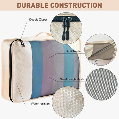 Toncoke 8-Piece Packing Cubes for Travel, Mesh Luggage Organizers with Shoe Bag, Toiletry Bag, Laundry Pouches, 4 Sizes (XL/L/M/S) for Suitcase Organization, Men Women Kids, Beige