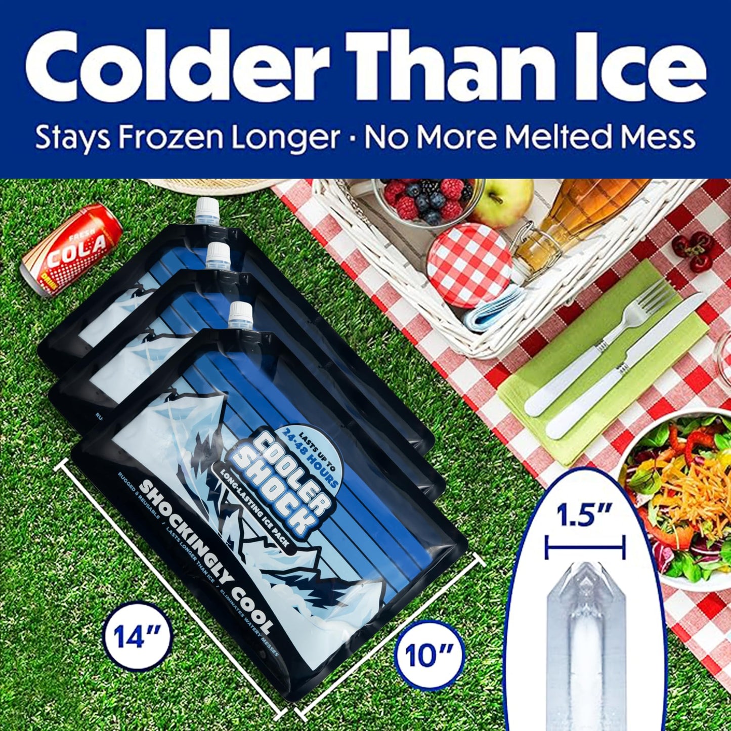 Cooler Shock Ice Packs for Cooler - Long Lasting Reusable Freezer Packs for Coolers - Cooler Ice Packs for Camping Gear, Fishing, Road Trips, Beach Must Haves, Large