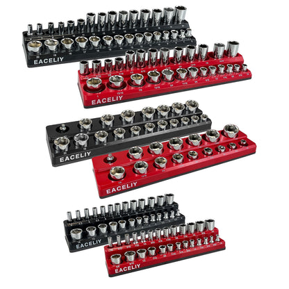 EACELIY 6Pcs Magnetic Socket Organizer Set, 1/2", 1/4" and 3/8" SAE & Metric Deep & Shallow Socket Holder Kit, Socket Trays，holds 143pcs Sockets (sockets not included)