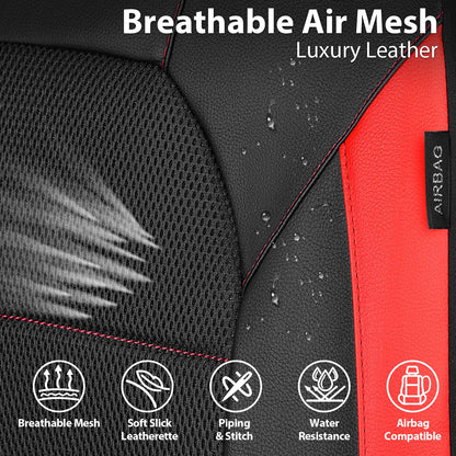 CAR PASS Universal Leather car seat Covers Sport fits Most Cars, SUVs, Trucks, and Vans (Full Set, Black Red)