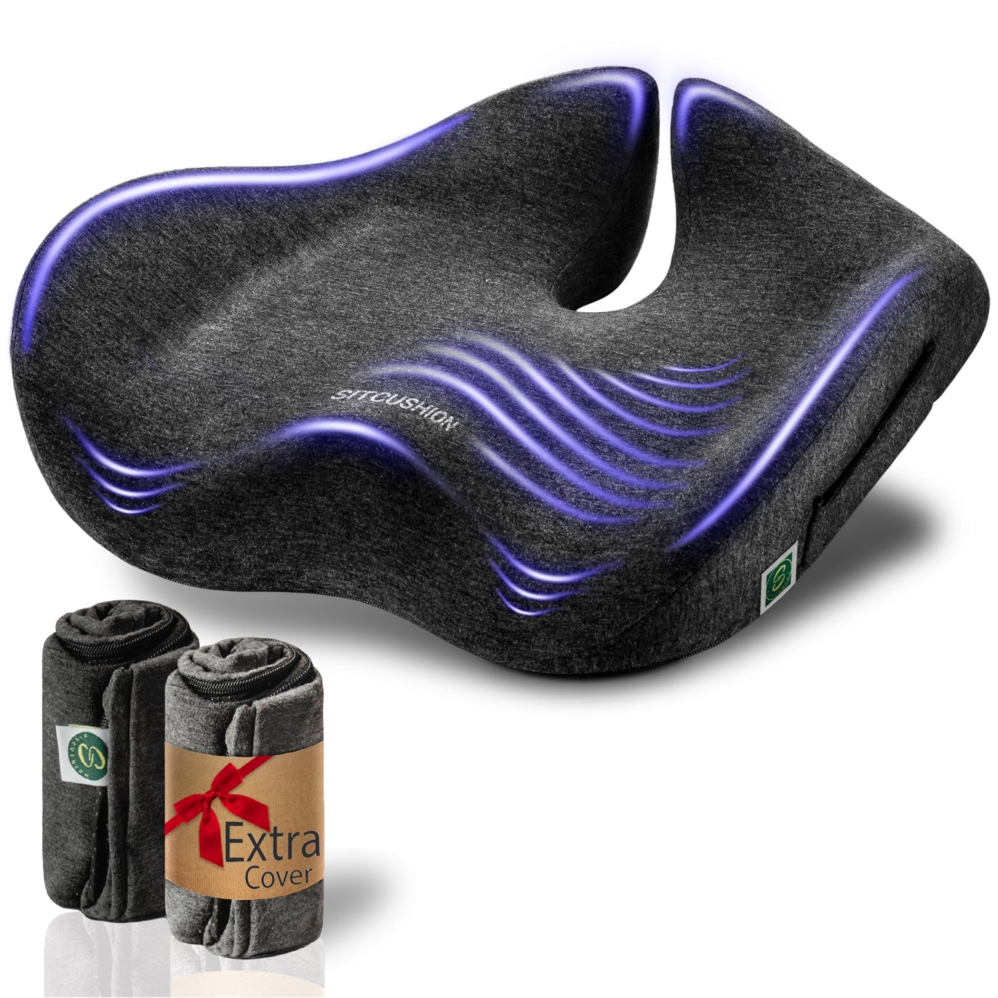 X Large Seat Cushions for Office Chairs– Pressure Relief Seat Cushion for Tailbone Pain, Back Pain, Coccyx & Sciatica Pain Relief Pillow – Office Chair Cushion with Extra Cover(Gray)