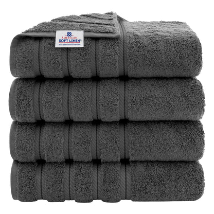 American Soft Linen Luxury 4 Piece Bath Towel Set, 600 GSM 100% Cotton Turkish Bath Towels for Bathroom, 27x54 in Large Bathroom Shower Towels, Dark Gray