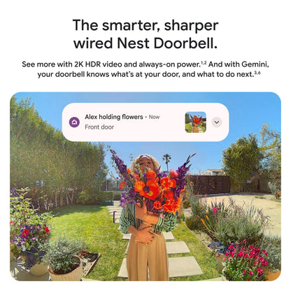 Google Nest Doorbell (Wired, 3rd Gen) - 2K Video and Gemini, Live View, Night Vision, 2-Way Audio - Works with Google Home - 2025 Model - Hazel
