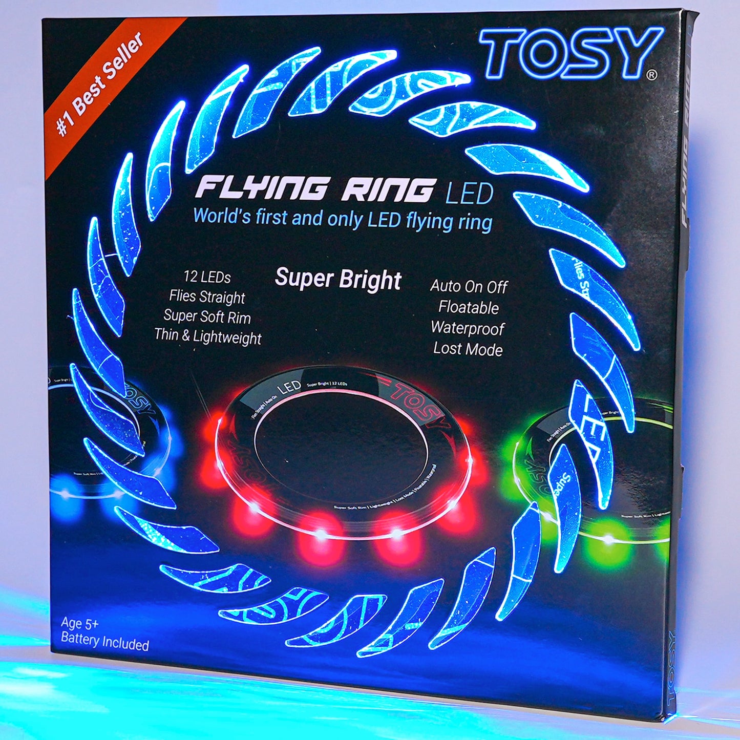 TOSY Flying Ring - 12 LEDs, Super Bright, Lost Mode, Auto Light Up, Safe & Soft, Waterproof, Lightweight, Birthday, Camping Toy, Easter Gift for Kid/Boy/Girl