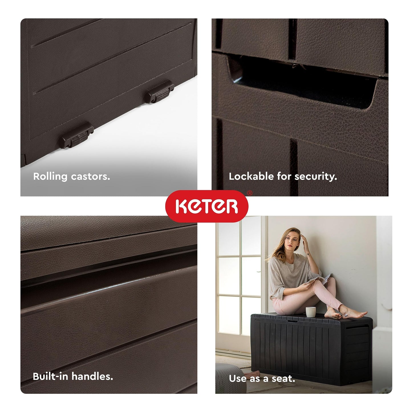 Keter Marvel Plus 71 Gallon Resin Outdoor Storage Box for Patio Storage Box Cushions, Throw Pillows, Garden Tools and Pool Floats, Brown