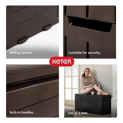 Keter Marvel Plus 71 Gallon Resin Outdoor Storage Box for Patio Storage Box Cushions, Throw Pillows, Garden Tools and Pool Floats, Brown