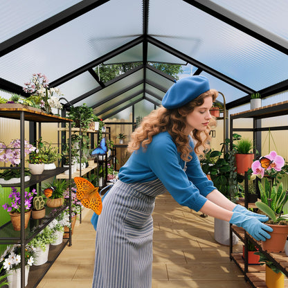6 x 10 ft Greenhouse, Greenhouses for Outside, Polycarbonate Greenhouse with Aluminum Frame, Lockable Door and Ajustable Roof Vent for Backyard, Green Houses for Outside Garden Backyard, Patio