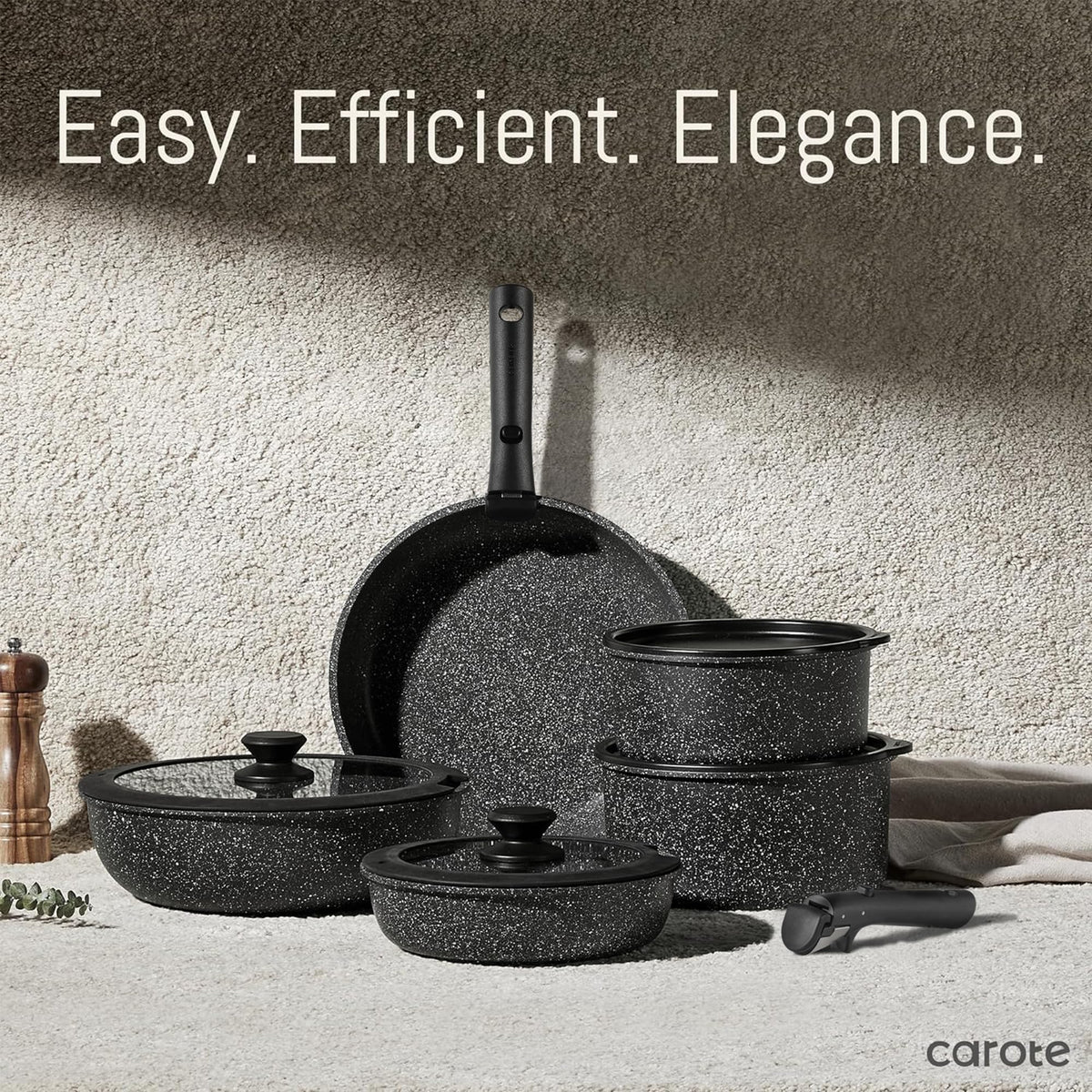 CAROTE 15pcs Pots and Pans Set Non Stick, Cookware Sets, Kitchen Set, Oven/Dishwasher/Fridge Safe, Space Saving Pots Set, Nonstick Set with Versatile Detachable Handle, Induction RV Set