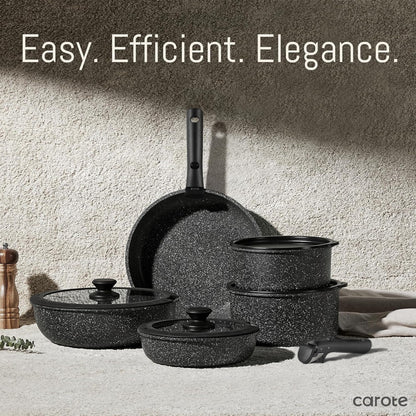 CAROTE 15pcs Pots and Pans Set Non Stick, Cookware Sets, Kitchen Set, Oven/Dishwasher/Fridge Safe, Space Saving Pots Set, Nonstick Set with Versatile Detachable Handle, Induction RV Set