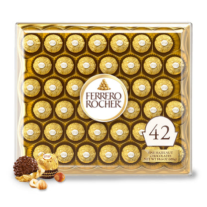 Ferrero Rocher, 42 Count, Premium Milk Chocolate Hazelnut, Chocolates for Gifting, 18.5 oz
