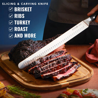 Cutluxe Brisket Knife – 12" Carving & Slicing Knife for Meat & BBQ – Razor Sharp German Steel, Sheath Included, Ergonomic Full Tang Handle Design, Grilling Gifts for Men – Artisan Series