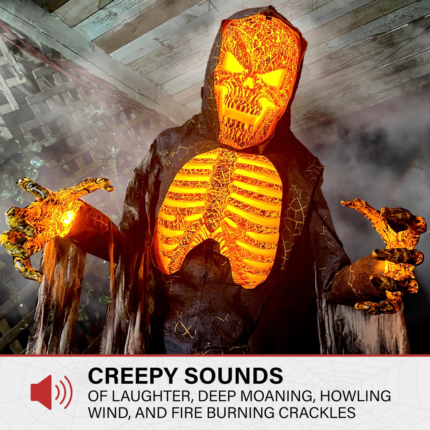 Haunted Hill Farm Motion-Activated 7.5-Ft. Tall Smoldering Ghoul, Plug-in Talking Scare Prop Animatronic with Spooky Sound Effects and Lights for Indoor or Covered Outdoor Creepy Halloween Decoration