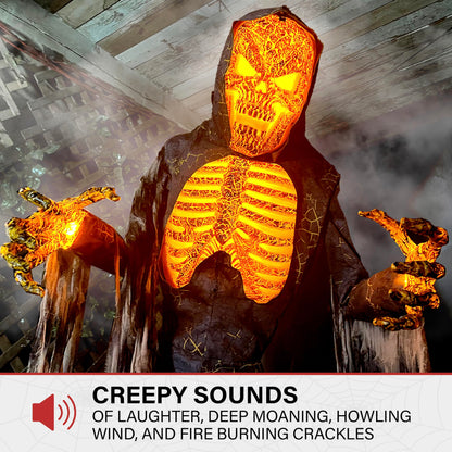 Haunted Hill Farm Motion-Activated 7.5-Ft. Tall Smoldering Ghoul, Plug-in Talking Scare Prop Animatronic with Spooky Sound Effects and Lights for Indoor or Covered Outdoor Creepy Halloween Decoration