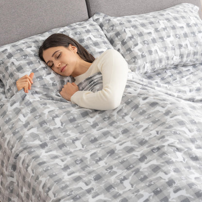 Berkshire Blanket Ultra-Soft Printed Microfleece Knit Sheet Set – 3-Piece Twin Set – Lightweight, Breathable, All-Season Comfort, Folk Buffalo Check Reindeer Grey