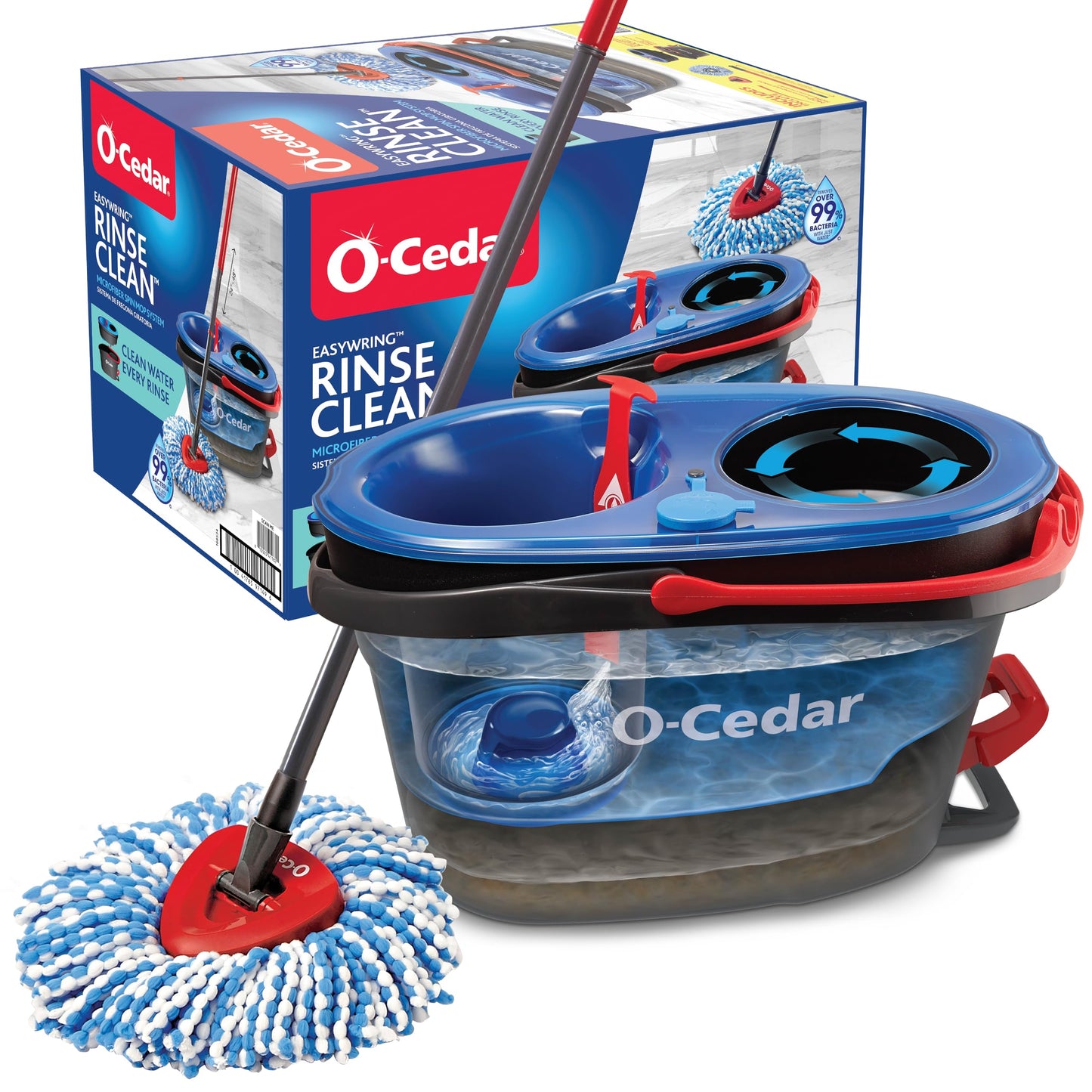 O-Cedar RinseClean Spin Mop & Bucket System | Clean with Water | Removes 99% of Bacteria Plastic