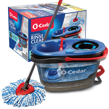 O-Cedar RinseClean Spin Mop & Bucket System | Clean with Water | Removes 99% of Bacteria Plastic