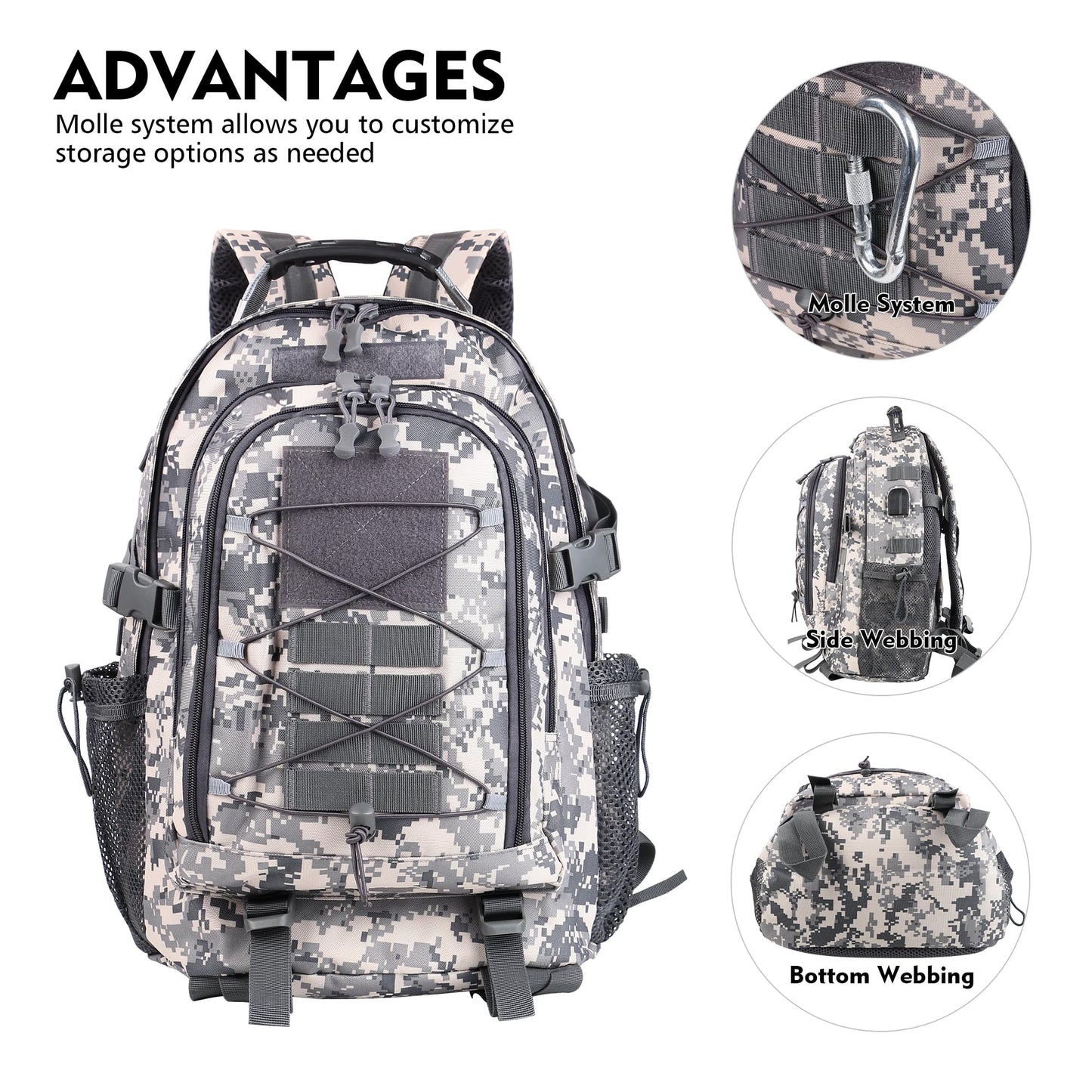 aiGear Tactical Backpack for Men, 35L Military Backpack, 3-Day Bug Out Bag for Camping Hiking Hunting with Molle System Army Daypack (35L ACU)
