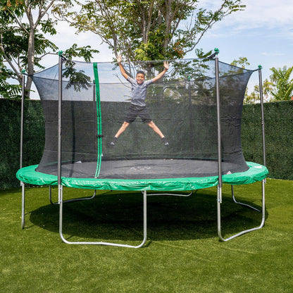 Sportspower Outdoor Kids Trampoline with Safety Enclosure Net and Foam Pad, 15FT Round - Green