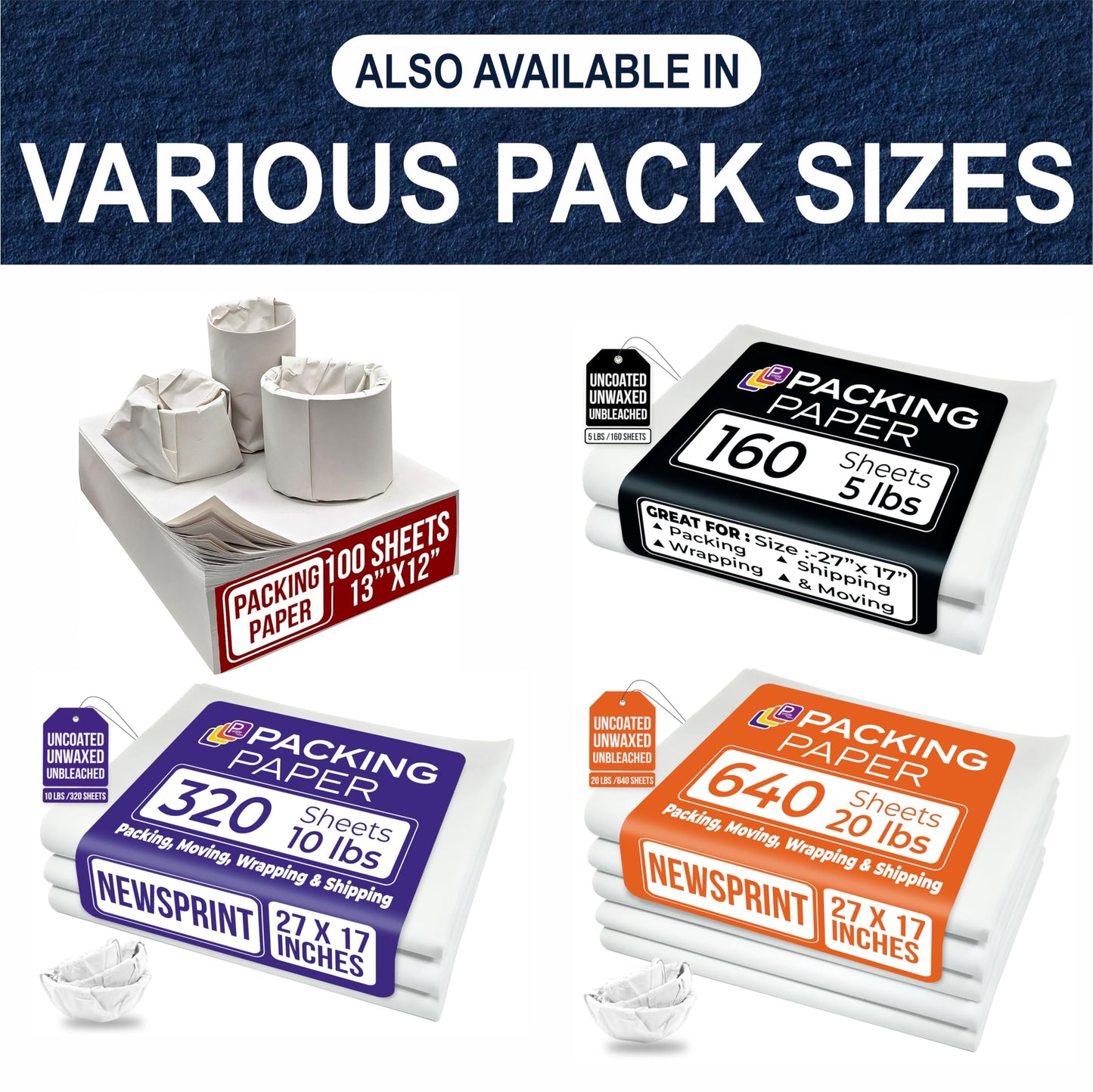 13"x12" 100 Sheets White Packing Paper Sheets for Moving Supplies, Protecting Fragile China and Glasses,Small Wrapping Paper for Shipping and Moving Box Filler