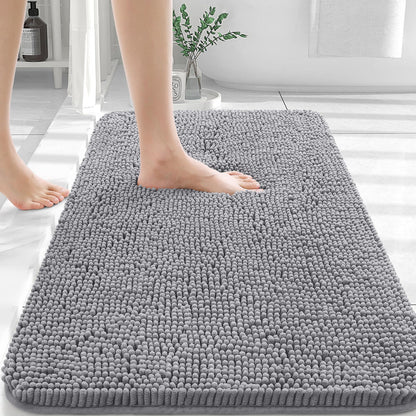 OLANLY Bathroom Rugs 30x20, Extra Soft Absorbent Chenille Bath Rugs, Rubber Backing Quick Dry, Machine Washable Bath Mats for Bathroom Floor, Tub and Shower, Home Decor Accessories, Grey