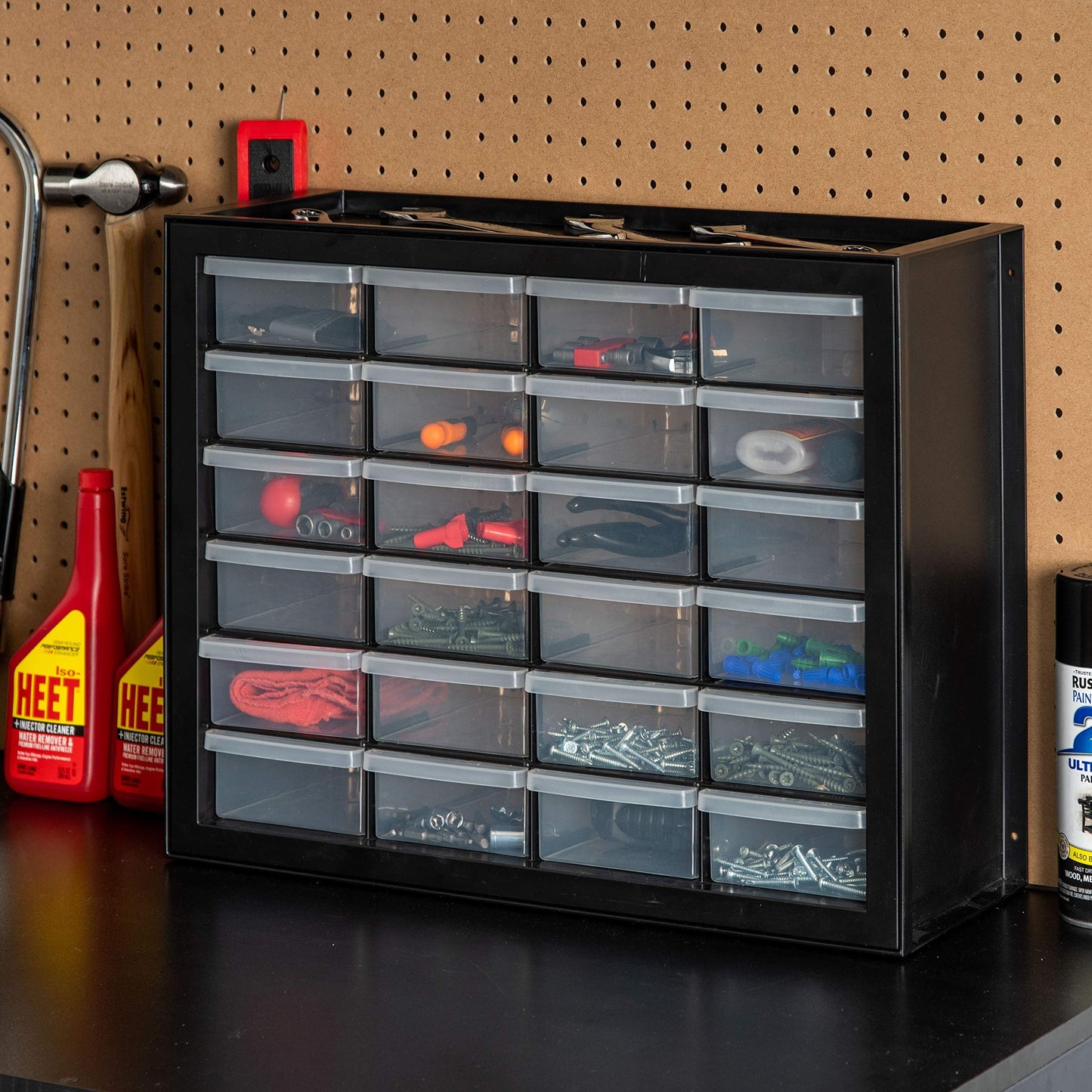 IRIS USA Plastic Drawer Storage Organizer, 24-Drawer Teacher Toolbox Bead Small Parts Organizer Cabinet for Hardware Crafts Nuts Bolts Tools Sticker Home Business Scrapbook Art Hobby Garage - Black