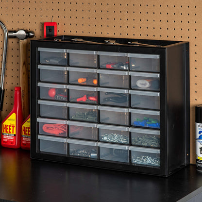 IRIS USA Plastic Drawer Storage Organizer, 24-Drawer Teacher Toolbox Bead Small Parts Organizer Cabinet for Hardware Crafts Nuts Bolts Tools Sticker Home Business Scrapbook Art Hobby Garage - Black
