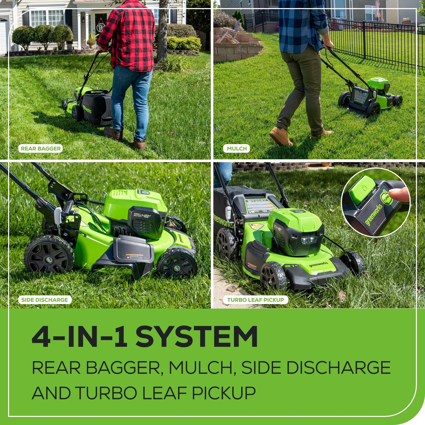 Greenworks 48V (2x24V) 20" Brushless Mower+12" String Trimmer +320CFM Blower,(2) 4.0Ah Batteries and 4A Dual Port Charger