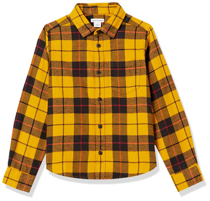 Amazon Essentials Toddler Boys' Flannel Button Down Shirt, Yellow Plaid, 2T