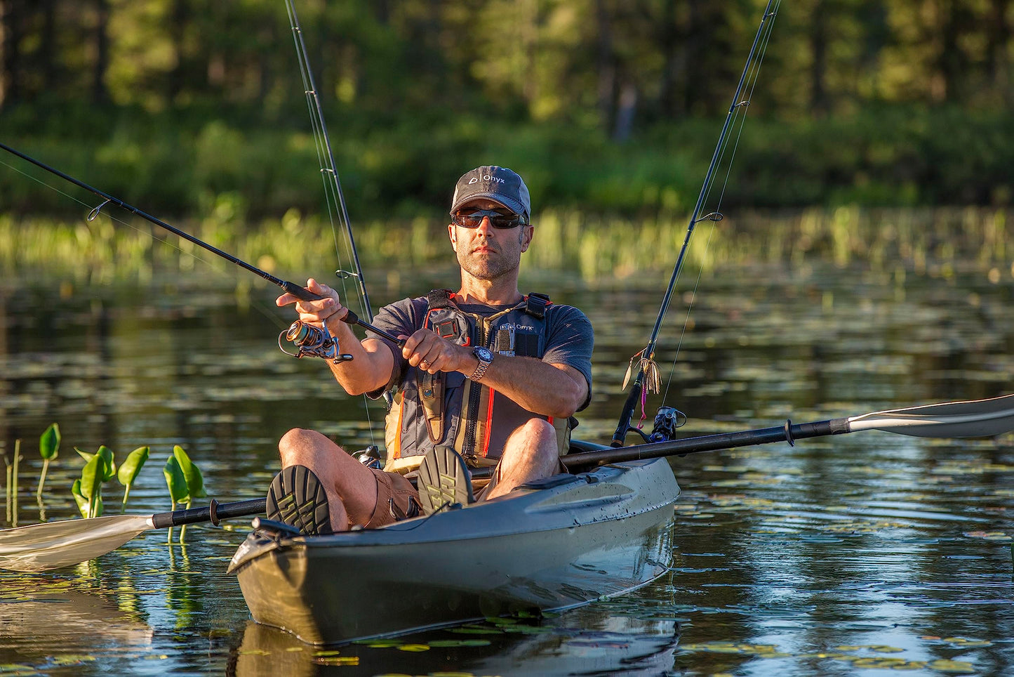 Onyx Kayak Fishing Life Jacket – USCGA PFD/Life Jacket with Multiple Pockets, High-Back Design & Adjustable Straps for Paddle Sports & Fishing