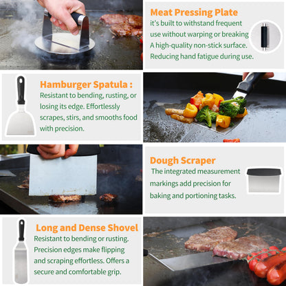 58PCS Griddle Accessories Kit for Blackstone, Flat Top Teppanyaki Spatula Set with Scraper Basting Cover Burger Press Patty Maker Silicone Mat for Outdoor BBQ Home Cooking Griddle Gifts for Chrismas