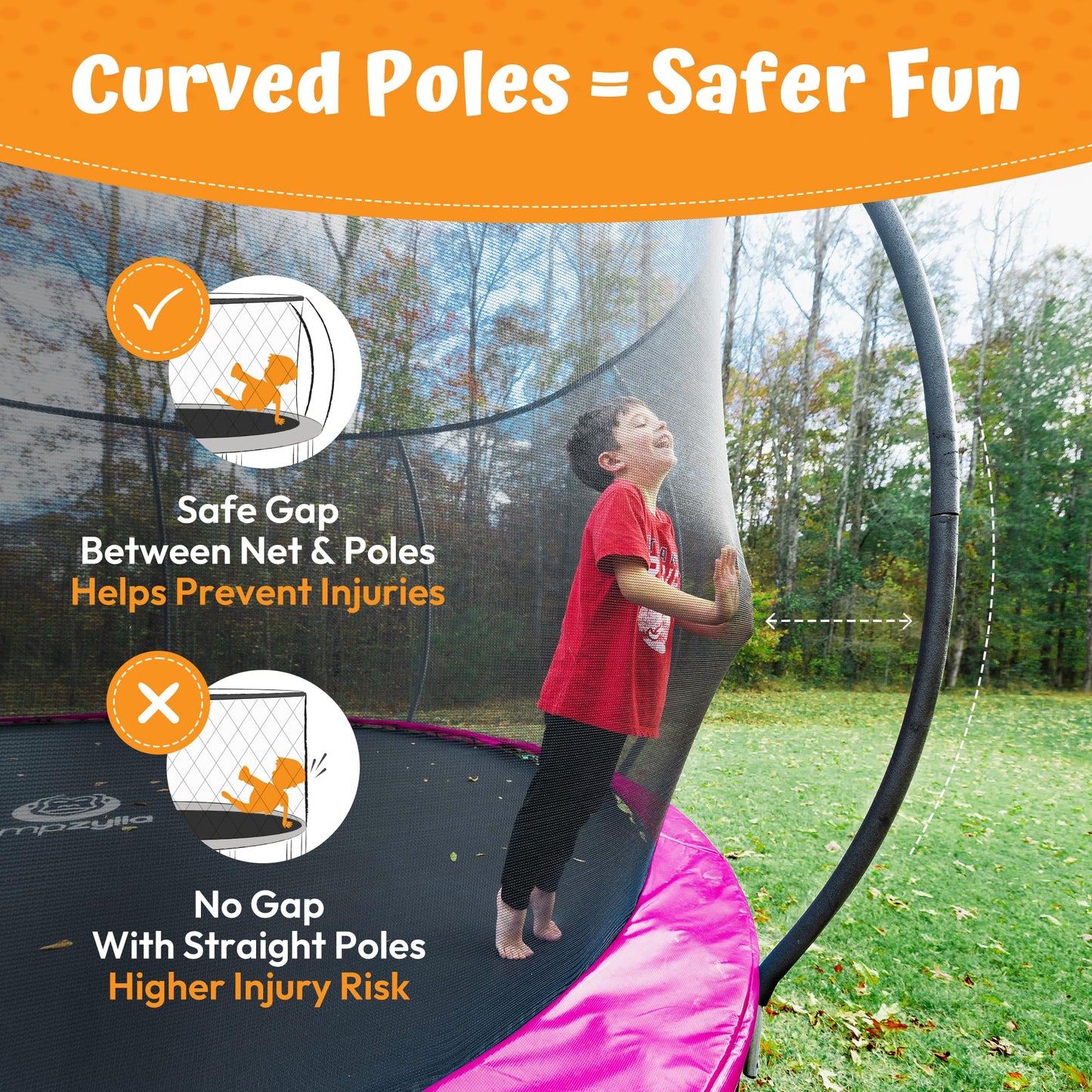 JUMPZYLLA Trampoline Outdoor 8FT 10FT 12FT 14FT 15FT 16FT with Enclosure and Ladder, ASTM Approved Recreational Trampoline for Kids and Adults, Anti-Rust Coated Frame