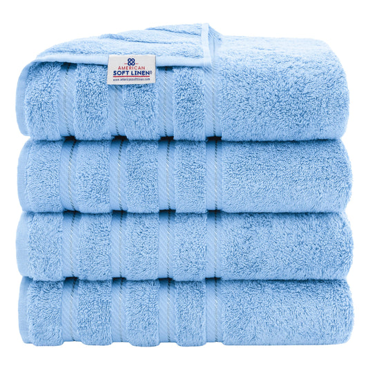 American Soft Linen Luxury 4 Piece Bath Towel Set, 600 GSM 100% Cotton Turkish Bath Towels for Bathroom, 27x54 in Large Bathroom Shower Towels, Sky Blue