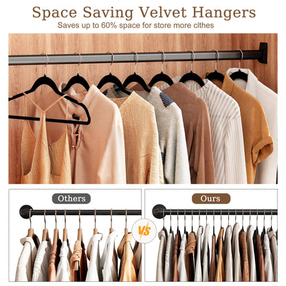 GETORO Velvet Hangers 30 Pack, Non Slip Space Saving Clothes Hangers with Metal Hooks, Black Felt Hangers, Heavy Duty Flocked Hanger, 17.5”W x 0.2”D x 9.25”H