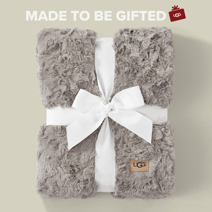 UGG Adalee Faux Fur Throw Blanket Luxury Lightweight Cozy Soft Throw for Couch Bed or Chair Hypoallergenic Machine Washable Double-Sided Fluffy Blanket Home Decor, 50-inch x 70-inch, Seal Grey