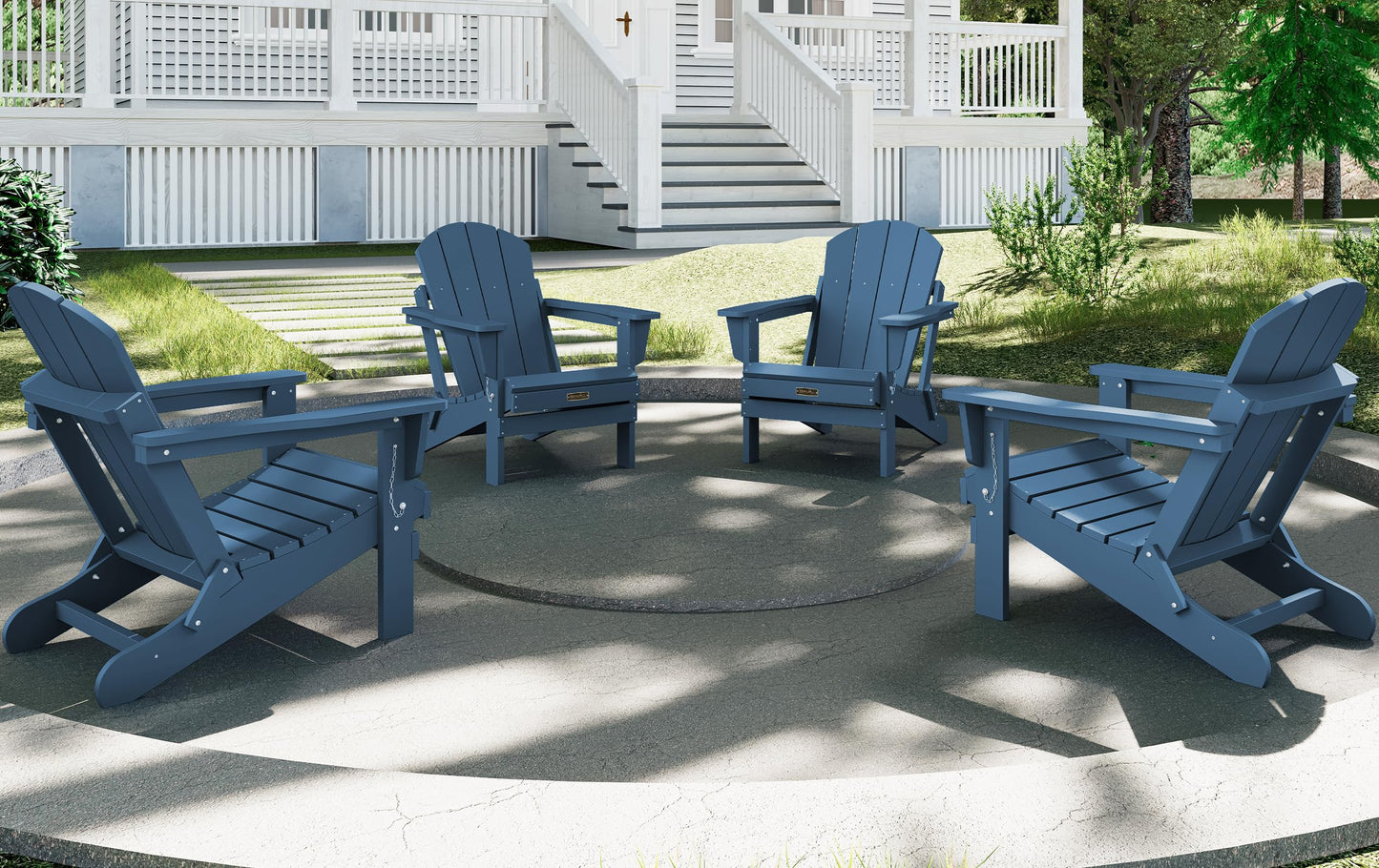 SERWALL Folding Adirondack Chairs Weather Resistant for Outdoor, Patio, Lawn, Garden, Backyard Deck, Fire Pit - Blue