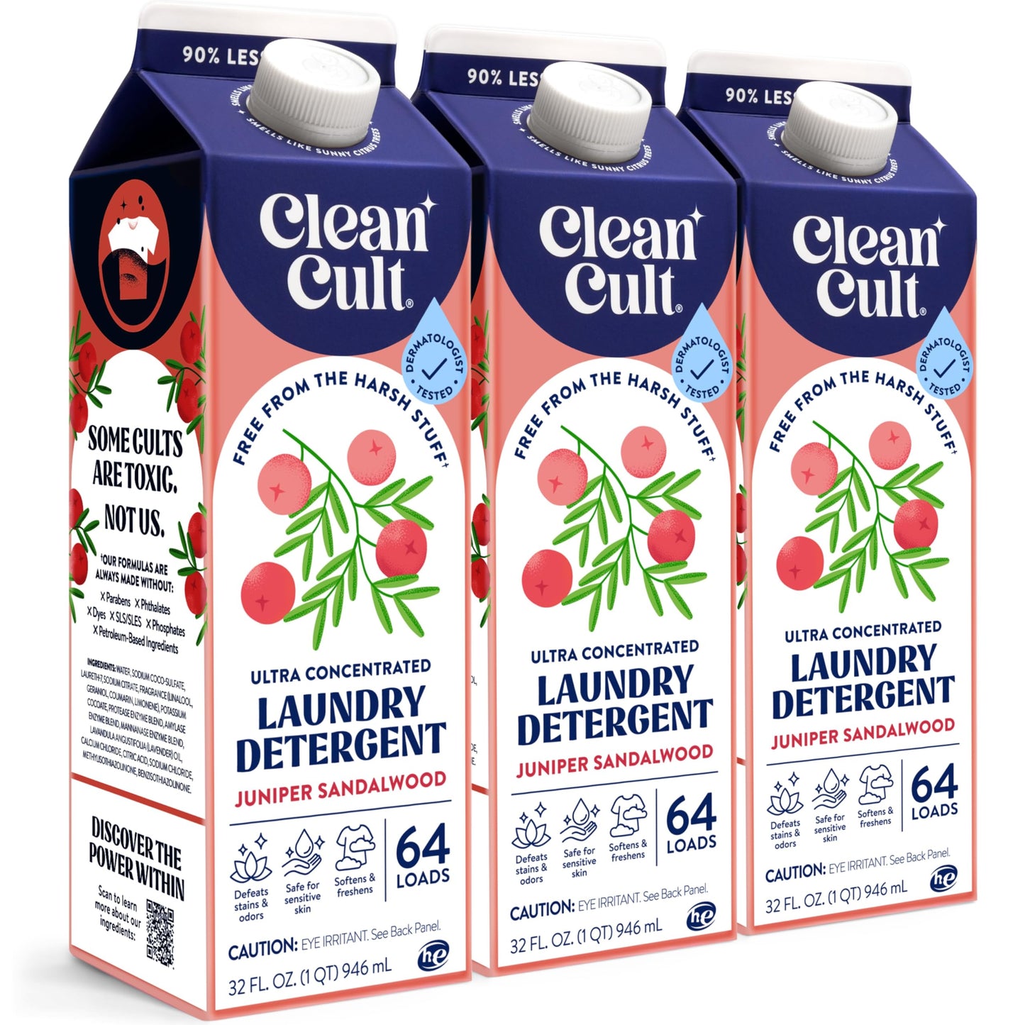Ultra Concentrated Liquid Laundry Detergent Soap, 192 loads (96 oz), Long Lasting Scent, 90% Less Plastic, No Harsh Chemicals, Juniper Sandalwood, Defeats Stains & Odors, HE/Standard Compatible